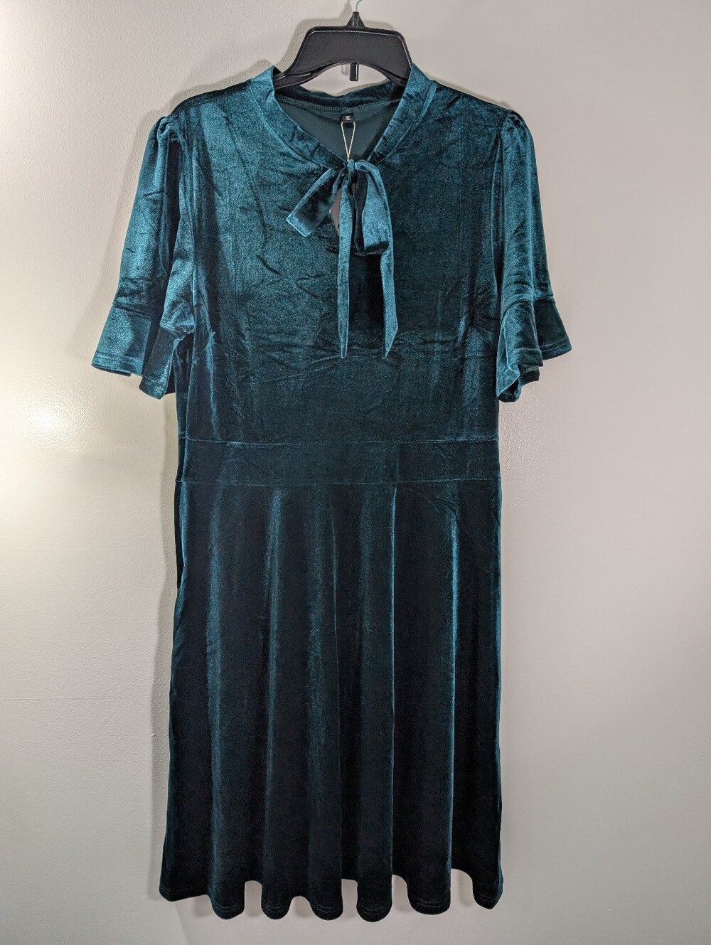 Ranphee Women’s Bow Tie Neck Fit And Flare Dress Dark Emerald Green XL NWT